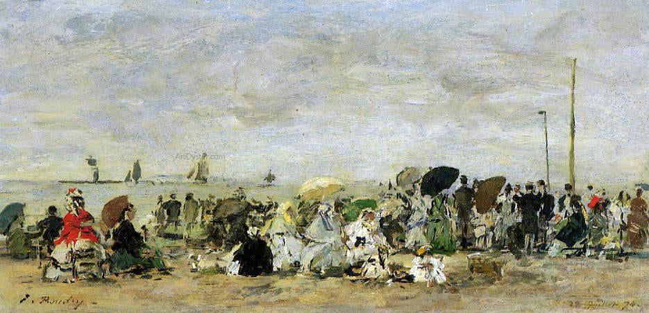  Eugene-Louis Boudin Beach Scene, Deauville - Hand Painted Oil Painting