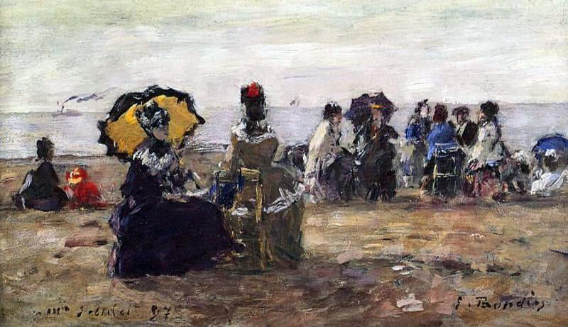  Eugene-Louis Boudin Beach Scene, the Yellow Parasol - Hand Painted Oil Painting