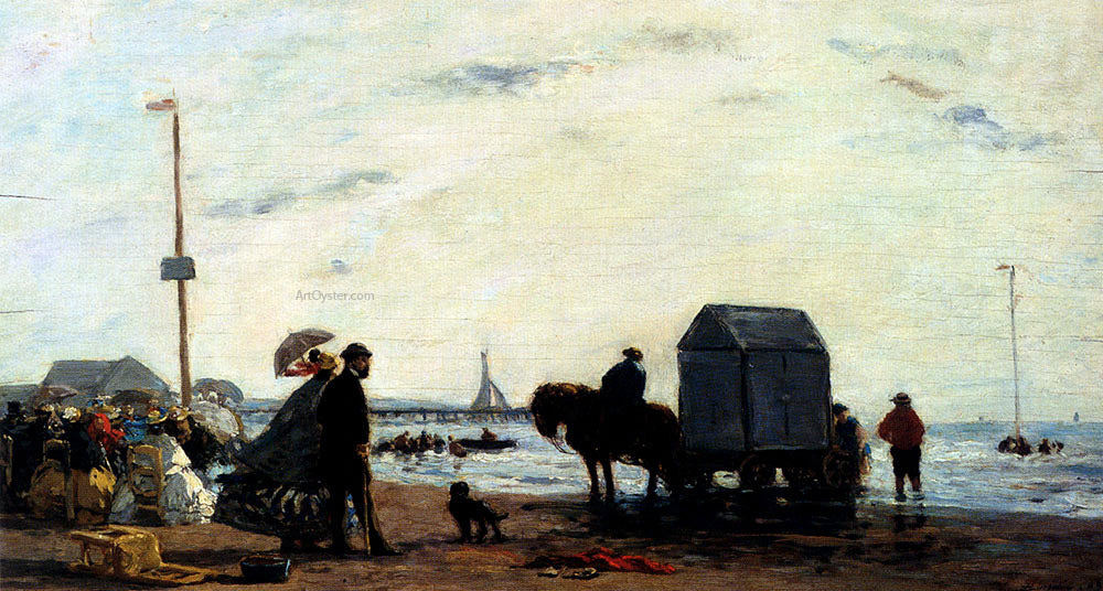  Eugene-Louis Boudin Beach Scene, Trouville - Hand Painted Oil Painting