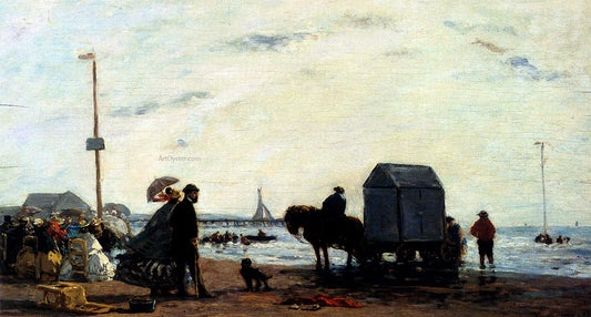  Eugene-Louis Boudin Beach Scene, Trouville - Hand Painted Oil Painting