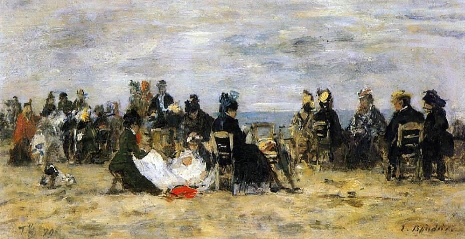 Eugene-Louis Boudin Beach Scene, Trouville - Hand Painted Oil Painting