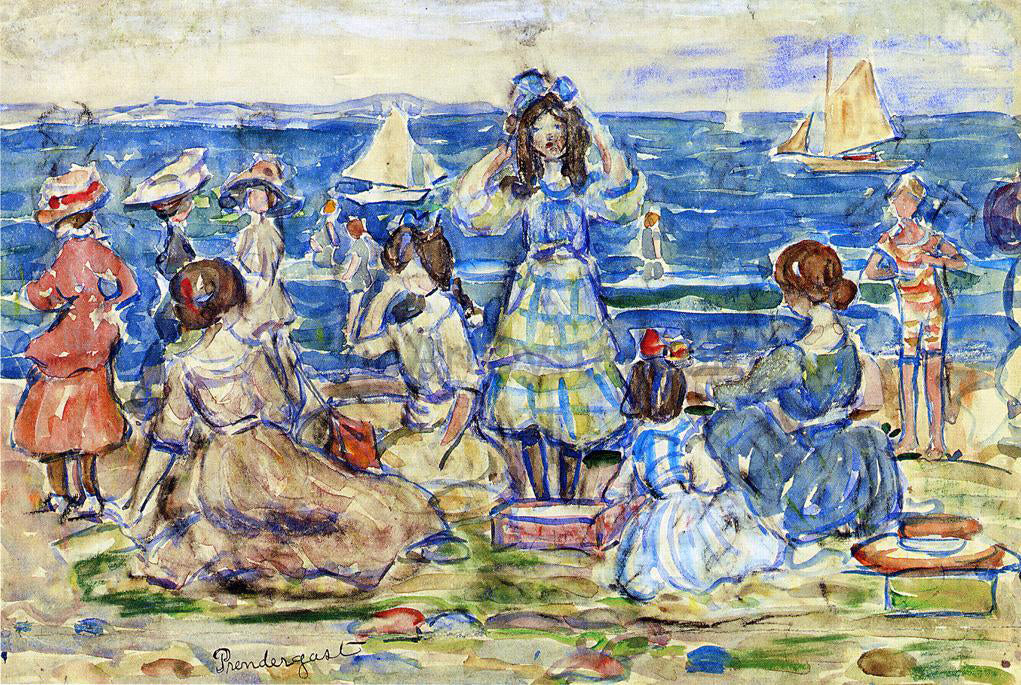 Maurice Prendergast Beach Scene with Boats - Hand Painted Oil Painting