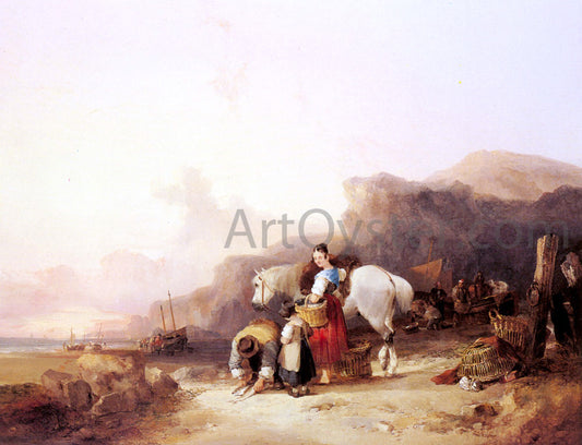  Senior William Shayer Beach Scene with Fisherfolk - Hand Painted Oil Painting