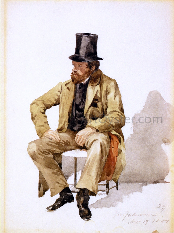  John Mackie Falconer Bearded Man in Tall Hat and Long Coat - Hand Painted Oil Painting