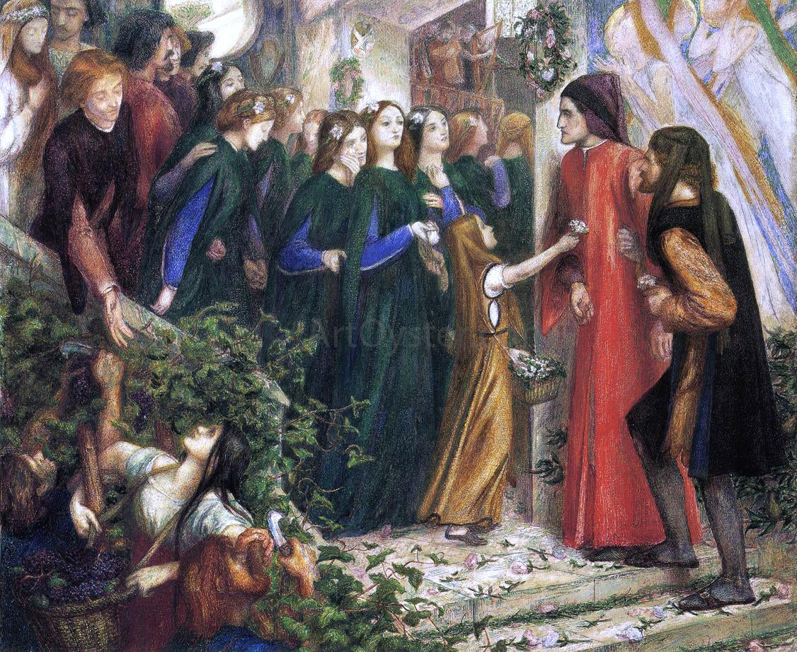  Dante Gabriel Rossetti Beatrice, Meeting Dante at a Wedding Feast, Denies him her Salutation - Hand Painted Oil Painting