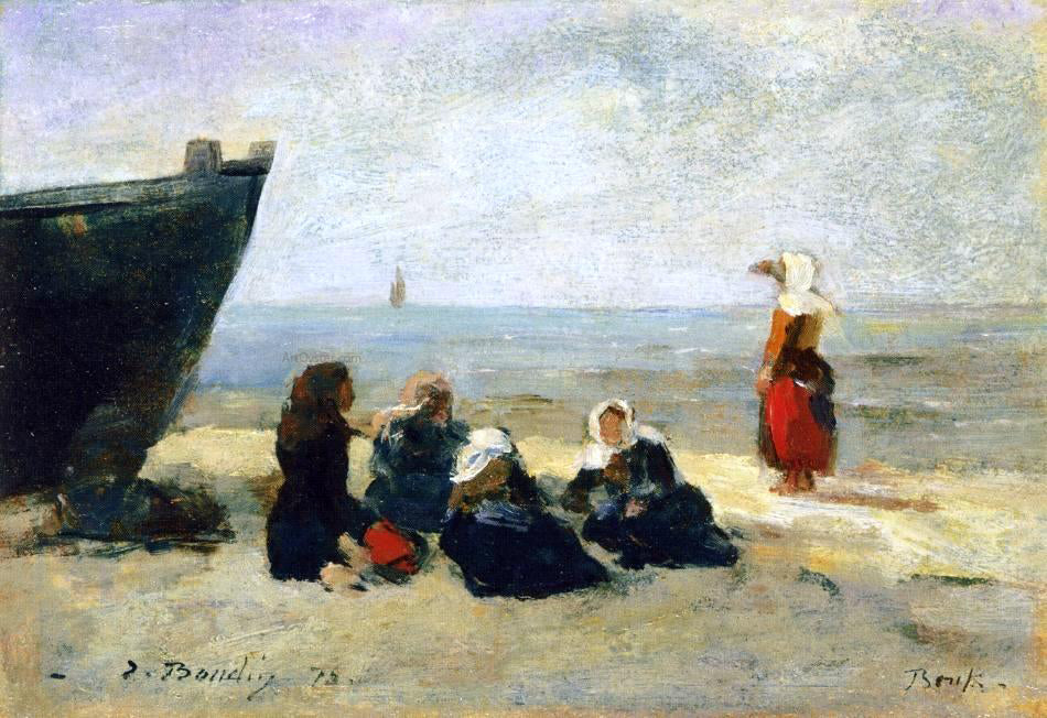  Eugene-Louis Boudin Berck, Fisherwomen Looking for the Return of the Boats - Hand Painted Oil Painting
