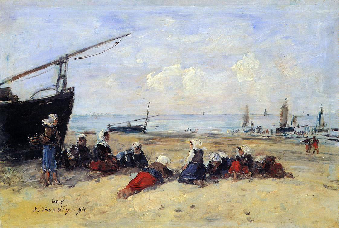 Eugene-Louis Boudin Berck, Fisherwomen on the Beach, Low Tide - Hand Painted Oil Painting