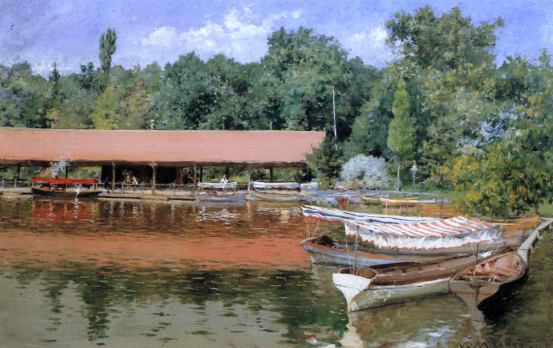  William Merritt Chase Boat House, Prospect Park (also known as Boats on the Lake, Prospect Park) - Hand Painted Oil Painting