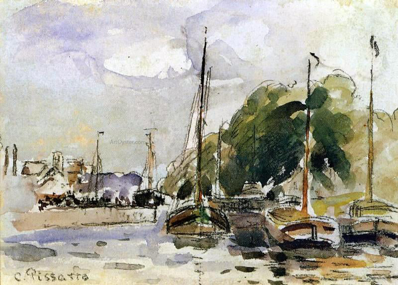 Camille Pissarro Boats at Dock - Hand Painted Oil Painting