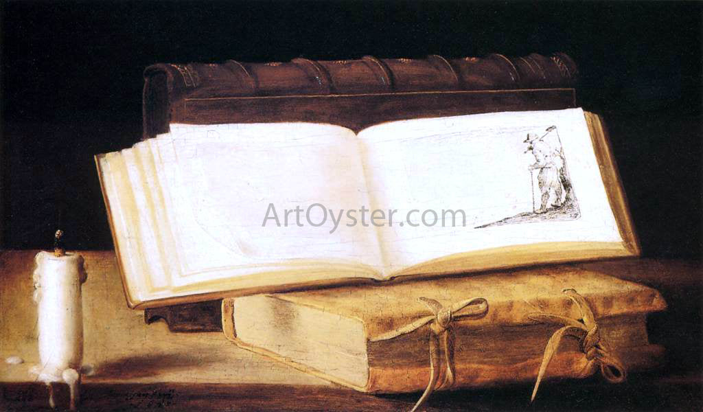  Sebastien Stoskopff Books and a Candle - Hand Painted Oil Painting