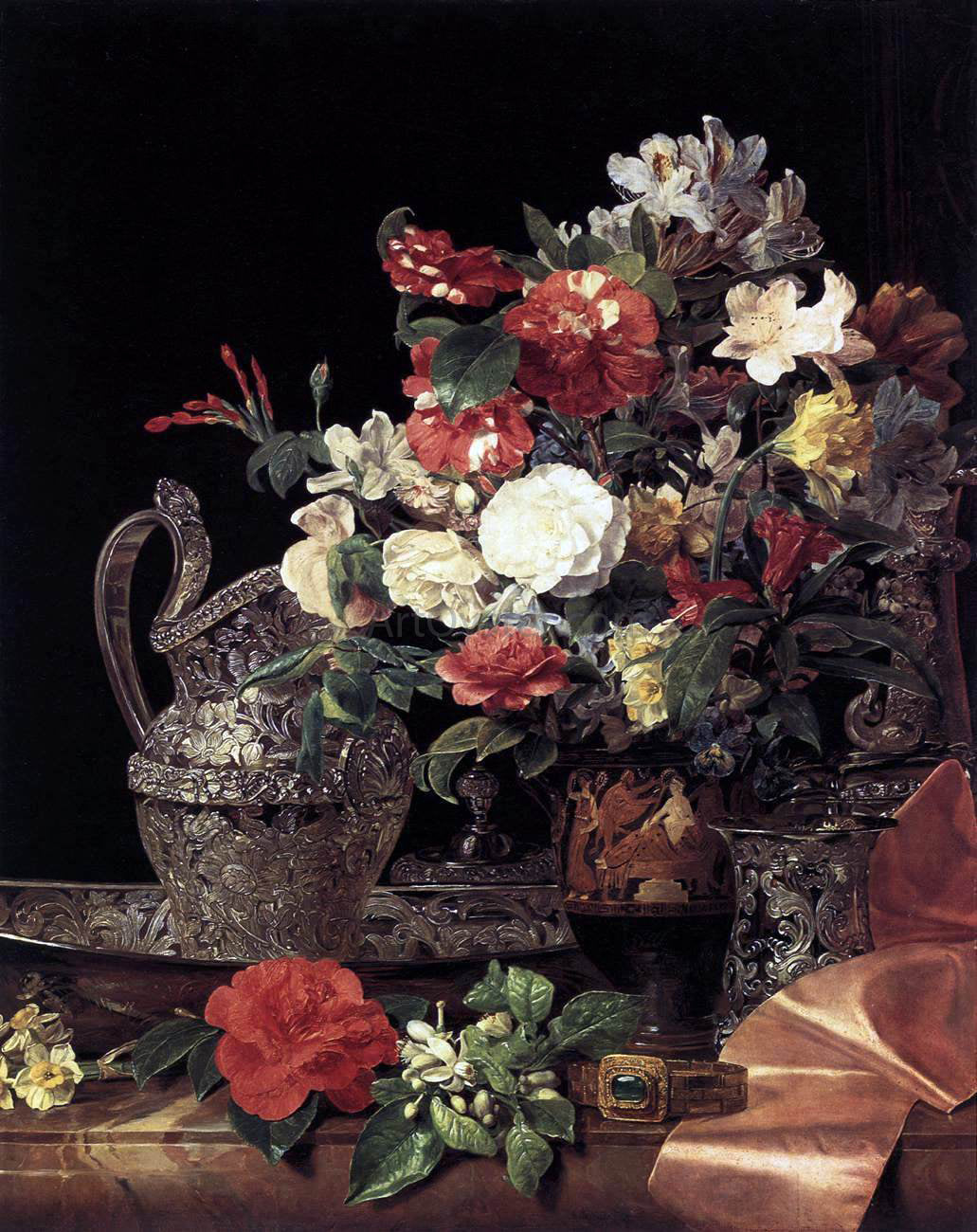  Ferdinand Georg Waldmüller Bouquet in an Attic Bell Crater - Hand Painted Oil Painting