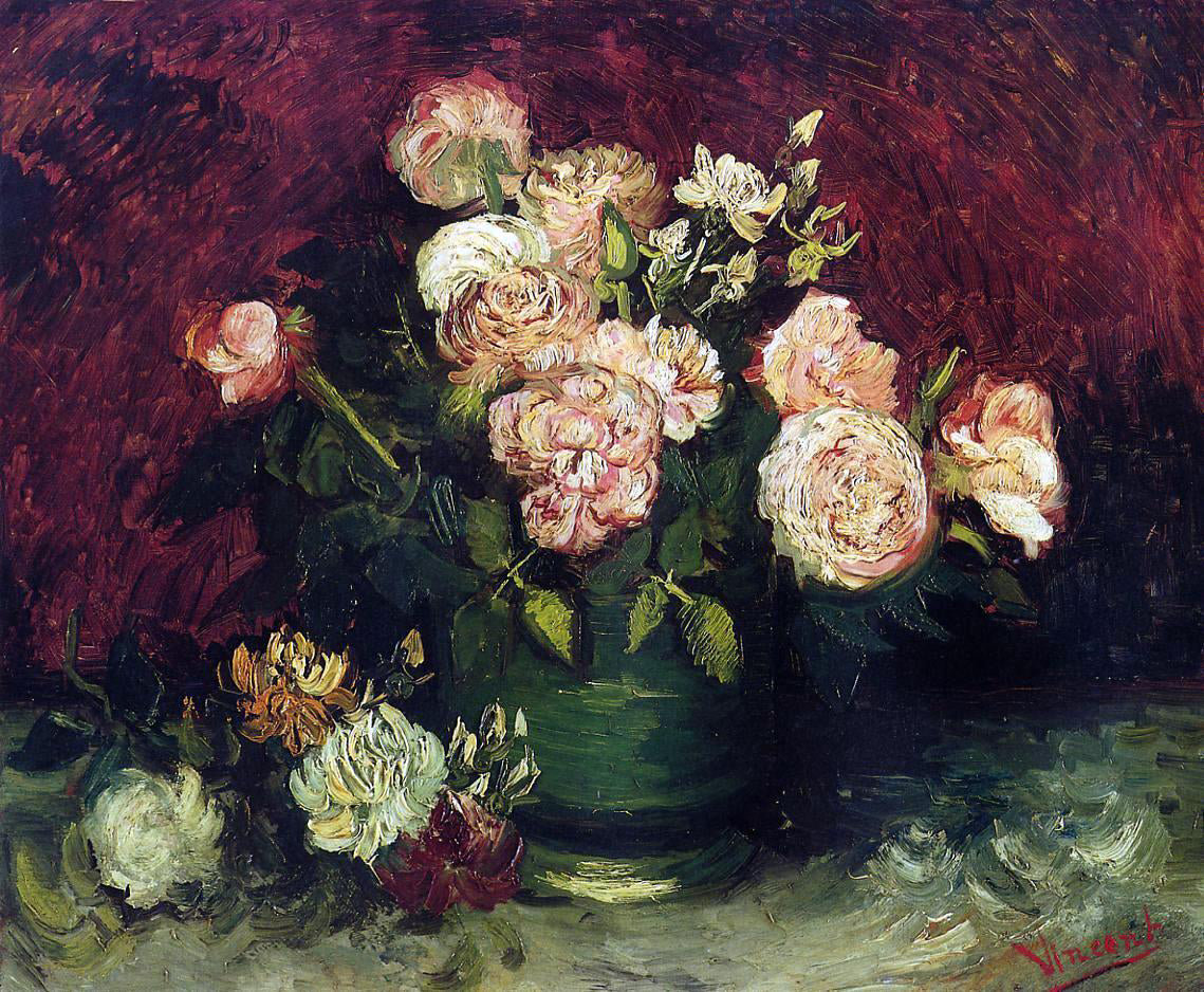  Vincent Van Gogh Bowl with Peonies and Roses - Hand Painted Oil Painting