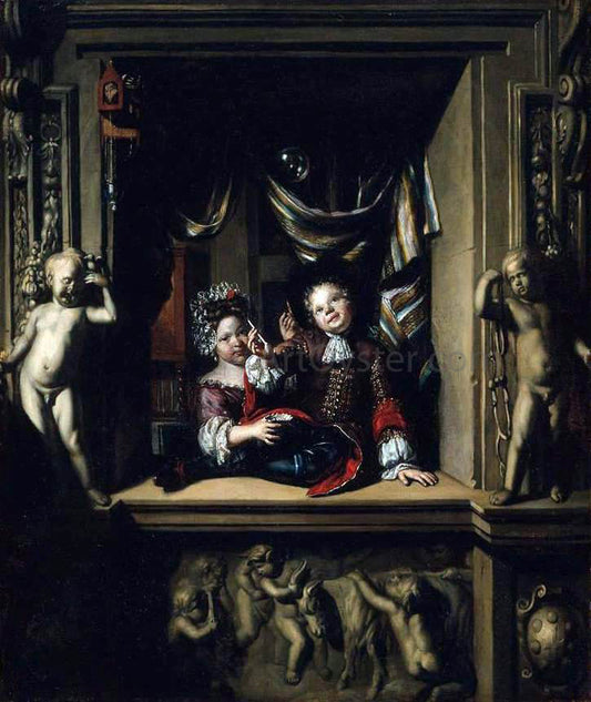  Matthijs Naiveu Boy and Girl Blowing Soap Bubbles - Hand Painted Oil Painting