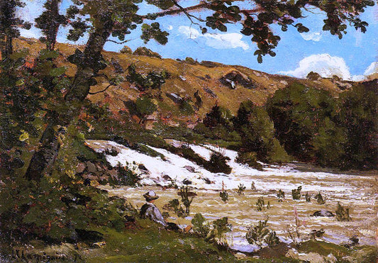  Henri Harpignies Boy Seated by a River - Hand Painted Oil Painting