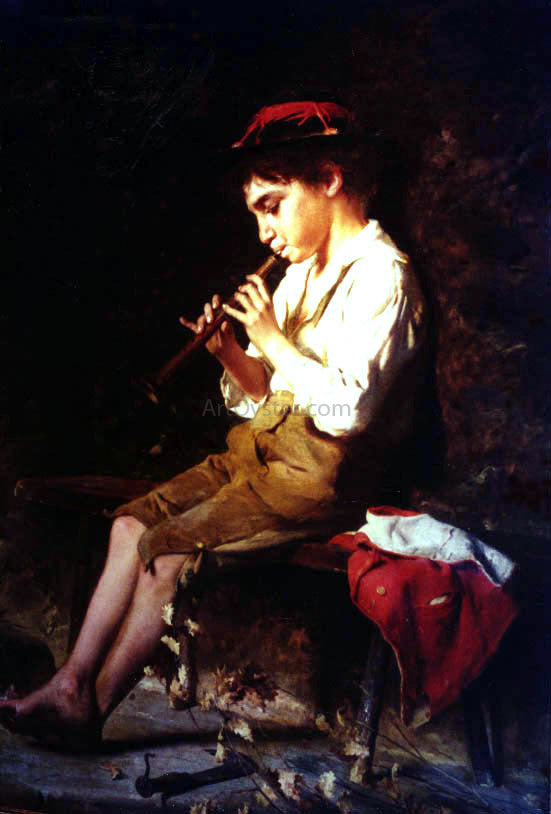  Luigi Bechi Boy with Recorder - Hand Painted Oil Painting