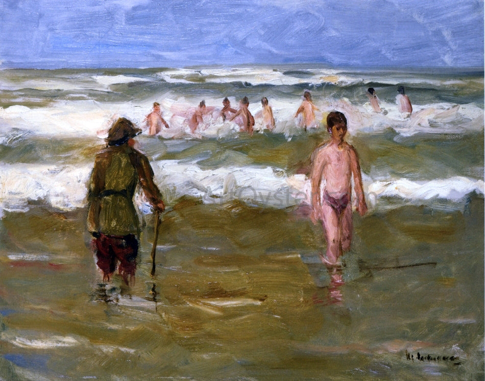  Max Liebermann Boys Bathing with Beach Warden - Hand Painted Oil Painting
