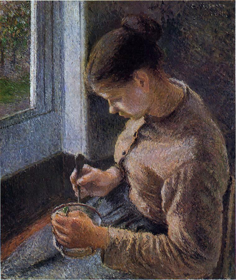  Camille Pissarro Breakfast, Young Peasant Woman Taking Her Coffee - Hand Painted Oil Painting
