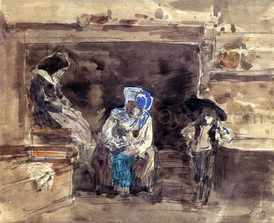  Eugene-Louis Boudin Breton Family by the Fireplace - Hand Painted Oil Painting