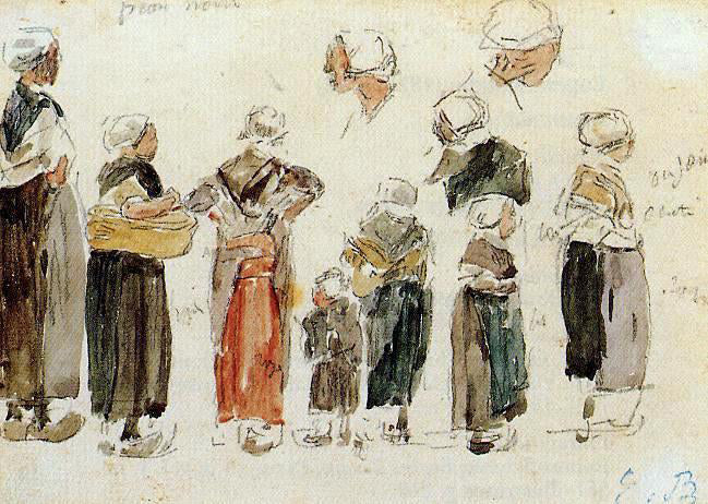  Eugene-Louis Boudin Breton Peasants - Hand Painted Oil Painting