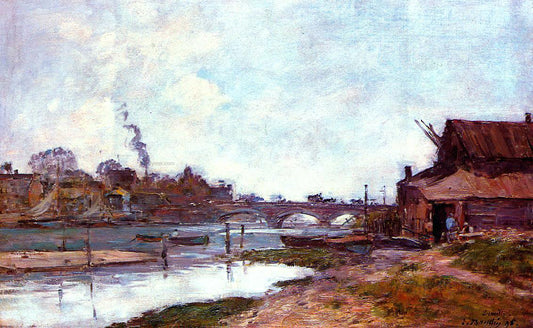  Eugene-Louis Boudin Bridge on the River Touques at Deauville - Hand Painted Oil Painting