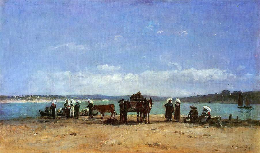  Eugene-Louis Boudin Brittany, Fishermen's Wives on the Shore - Hand Painted Oil Painting