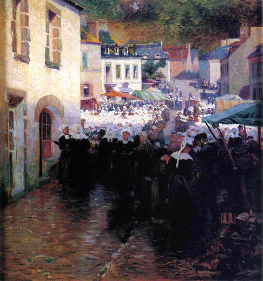  Frank C Penfold Brittany Peasants Market Day in Pont Aven - Hand Painted Oil Painting