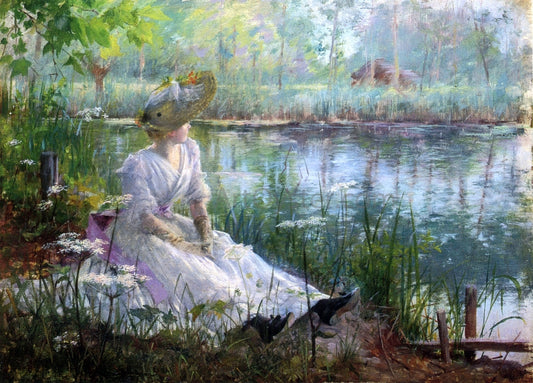  Charles James Theriat By a River - Hand Painted Oil Painting