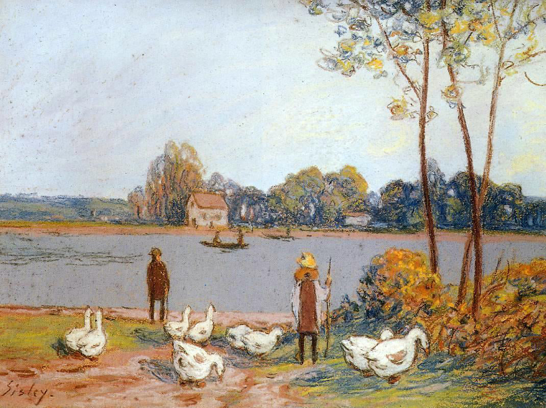  Alfred Sisley By the River Loing - Hand Painted Oil Painting