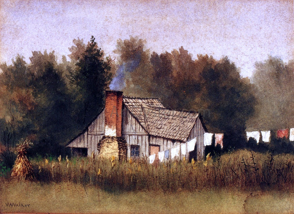  William Aiken Walker Cabin Viewed from Rear with Wash Line - Hand Painted Oil Painting