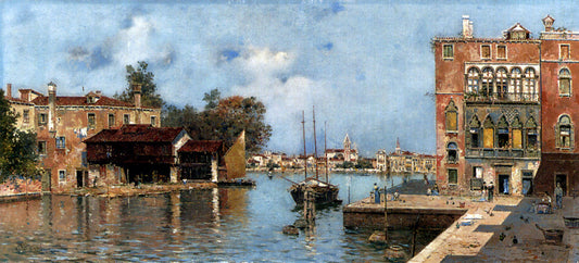  Antonio Reyna Manescau Campo San Trovaso With A View Of The Zattere, Venice - Hand Painted Oil Painting