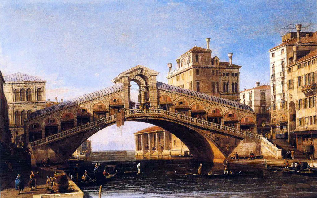  Canaletto Capriccio of the Rialto Bridge with the Lagoon Beyond - Hand Painted Oil Painting