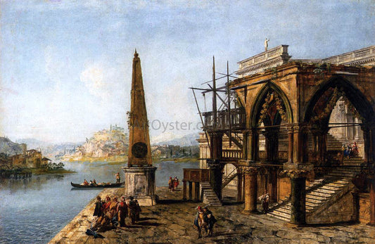  Michele Marieschi Capriccio with Gothic Building and Obelisk - Hand Painted Oil Painting