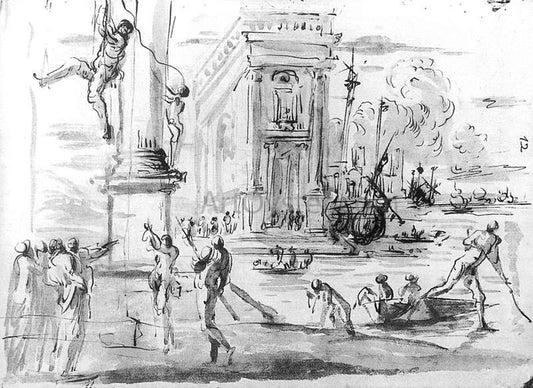  Agostino Tassi Capriccio with the Palazzo dei Conservatori - Hand Painted Oil Painting