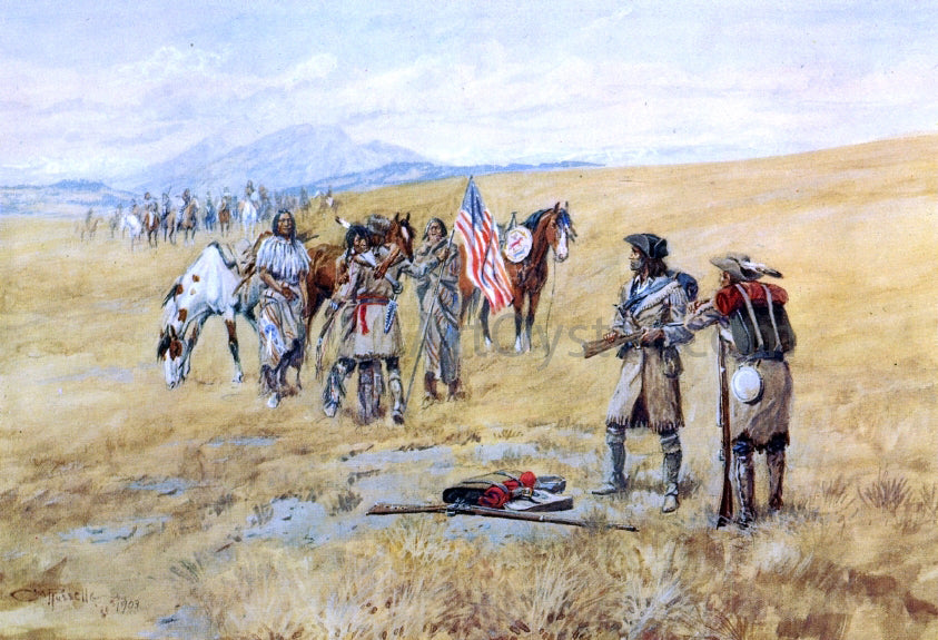  Charles Marion Russell Captain Lewis Meeting the Shoshones - Hand Painted Oil Painting