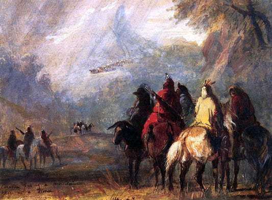  Alfred Jacob Miller Caravan Passing a Mountain Gorge in a Storm - Hand Painted Oil Painting