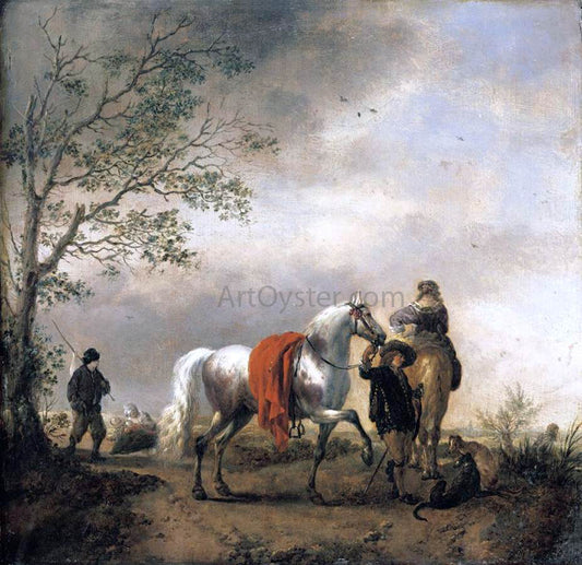  Philips Wouwerman Cavalier Holding a Dappled Grey Horse - Hand Painted Oil Painting