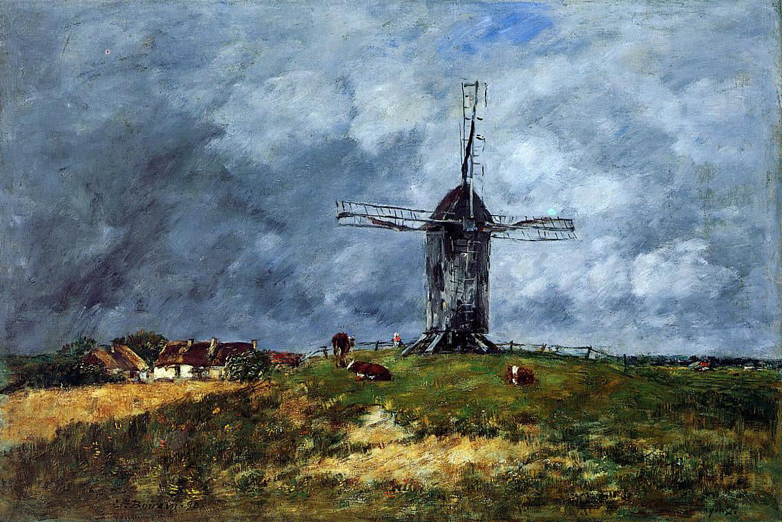  Eugene-Louis Boudin Cayeux, Windmill in the Countryside, Morning - Hand Painted Oil Painting