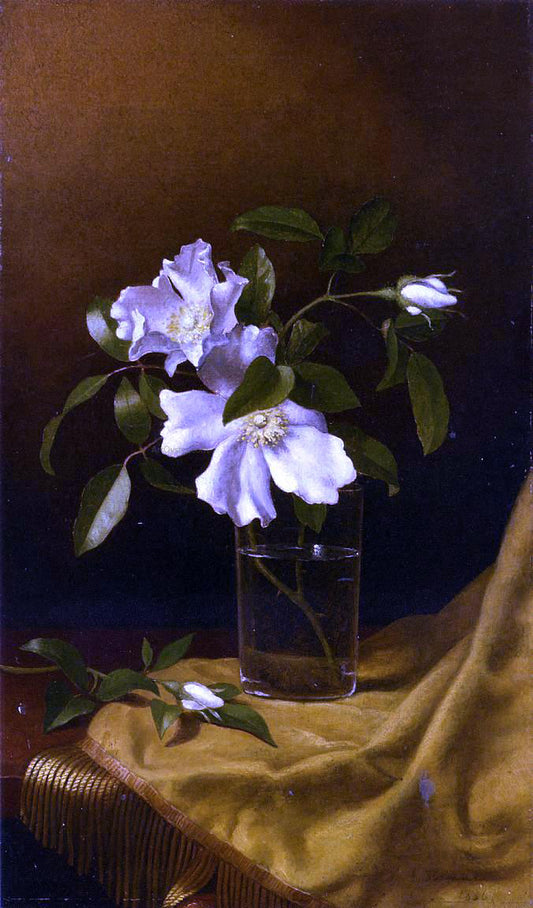  Martin Johnson Heade Cherokee Roses in a Glass on Gold Velvet Plush - Hand Painted Oil Painting