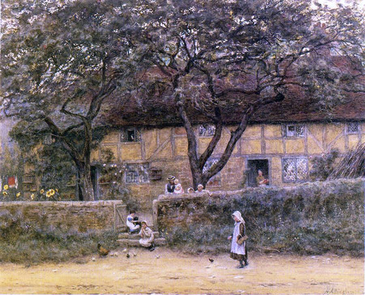  Helen Allingham Children Outside a Cottage - Hand Painted Oil Painting