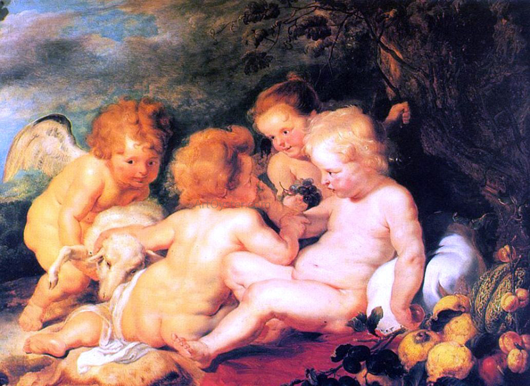  Peter Paul Rubens Christ and St. John with Angels - Hand Painted Oil Painting