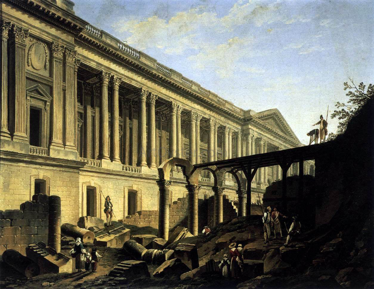 Pierre-Antoine De Machy Clearing the Area in front of the Louvre Colonnade - Hand Painted Oil Painting