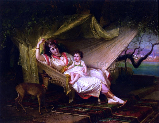  Constant Joseph Brochart Clementine Stora and her Daughter Lucie in an Interior, Constantinople - Hand Painted Oil Painting
