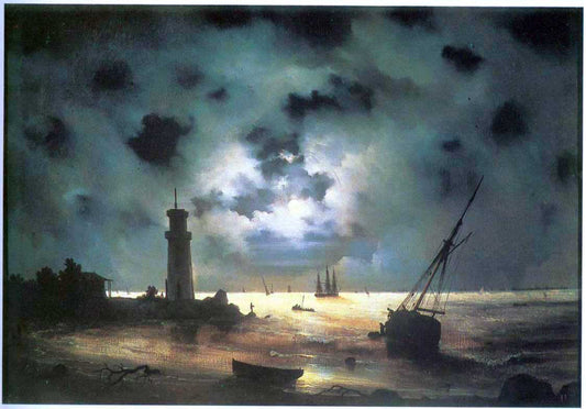  Ivan Constantinovich Aivazovsky Coast of Sea at Night - Hand Painted Oil Painting