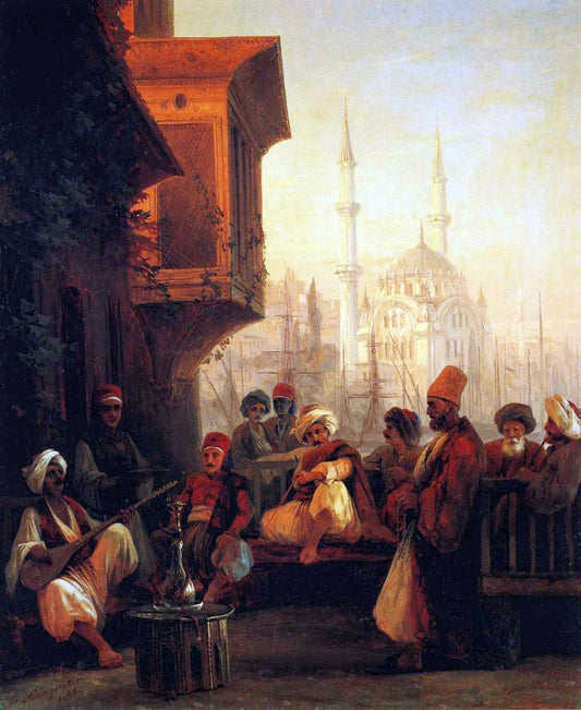  Ivan Constantinovich Aivazovsky Coffee-house by the Ortak Mosque in Constantinople - Hand Painted Oil Painting
