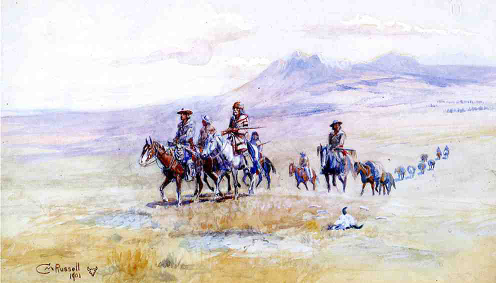  Charles Marion Russell Coming Across the Plain - Hand Painted Oil Painting