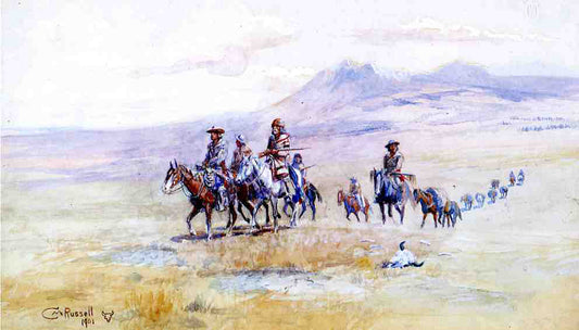  Charles Marion Russell Coming Across the Plain - Hand Painted Oil Painting