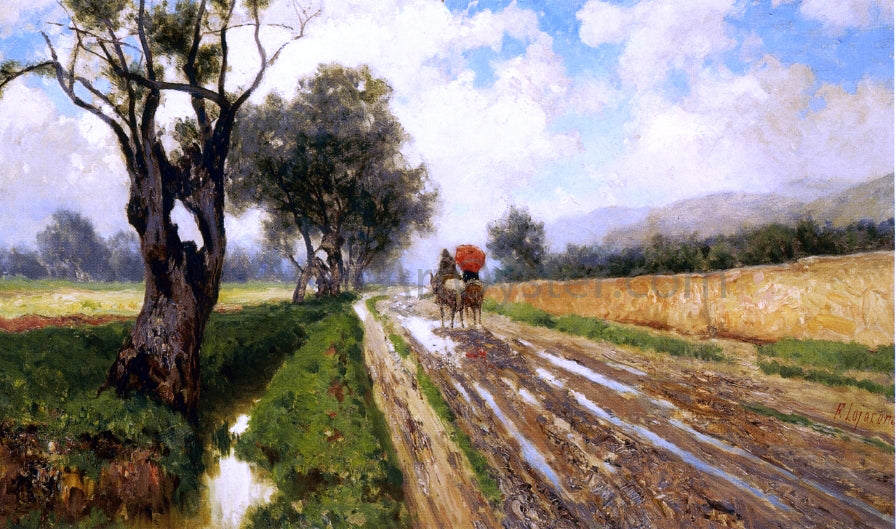  Francesco Lojacono Country Road with Figure - Hand Painted Oil Painting