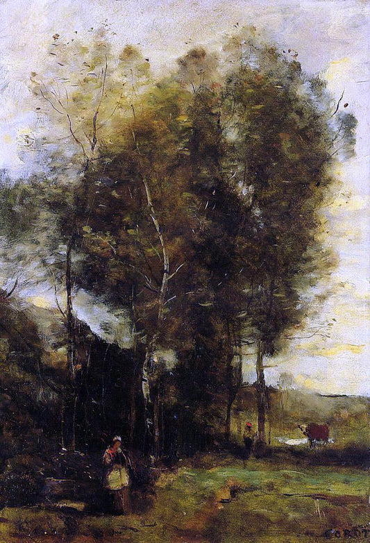 Jean-Baptiste-Camille Corot Cowherd in a Dell, Souvenir of Brittany - Hand Painted Oil Painting