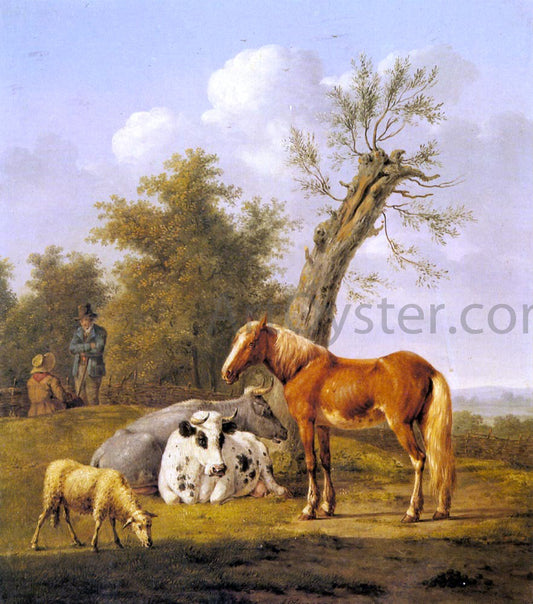  Anthony Oberman Cows, a Horse and a Sheep Resting by a Blasted Oak - Hand Painted Oil Painting