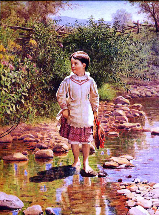  John George Brown Crossing the Brook - Hand Painted Oil Painting